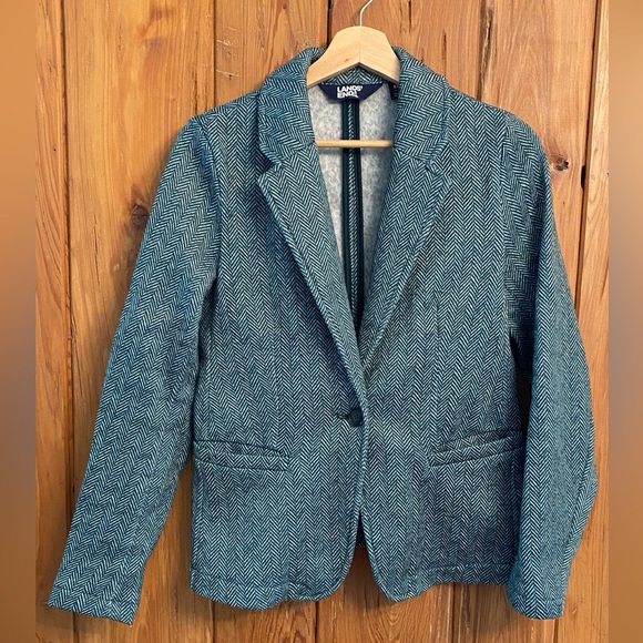 LAST CHANCE Land’s End Deep Balsam Herringbone Sweater Fleece Blazer - Picture 2 of 6